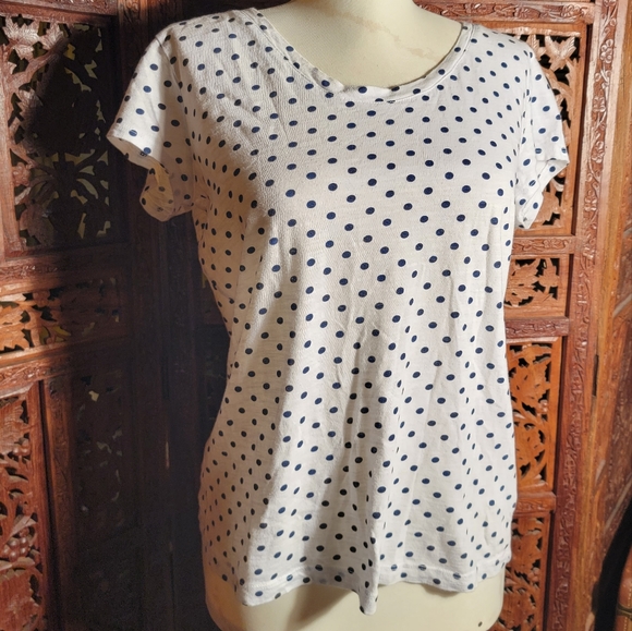 Set of 2 Size Medium Shirts, Black and White Stripes & Navy and White Polka Dots - Picture 6 of 10